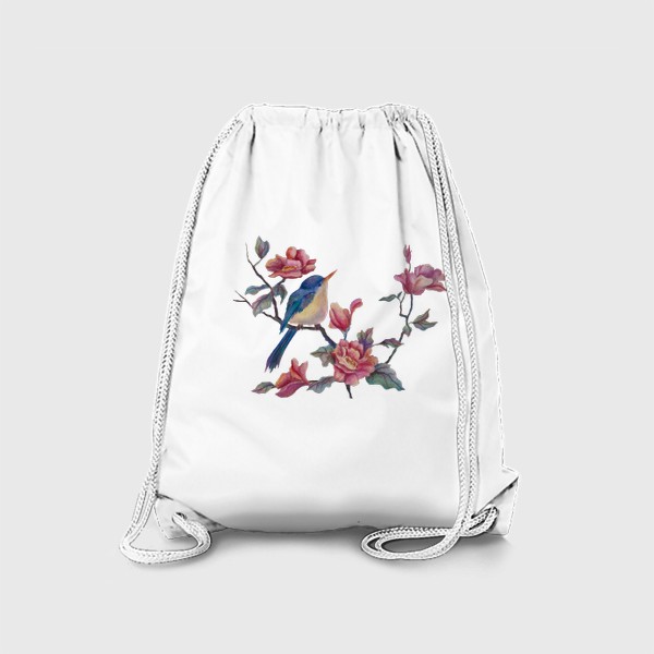 Рюкзак «Акварельные цветы с птицей»