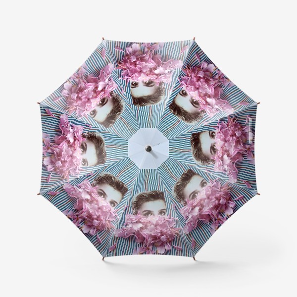 Зонт «Коллаж - Взгляд за лепестками. Цветы, ретро, современное искусство»