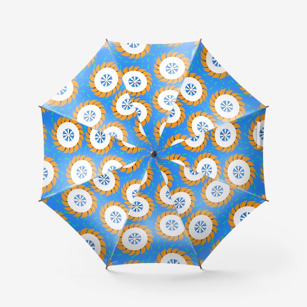 Зонт &laquo;Узор цветы белые оранжевые на голубом фоне лето весна&raquo;