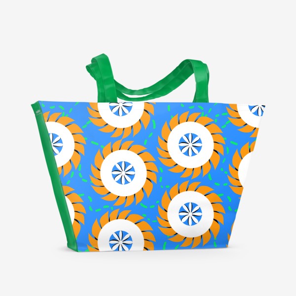 Пляжная сумка «Узор цветы белые оранжевые на голубом фоне лето весна»