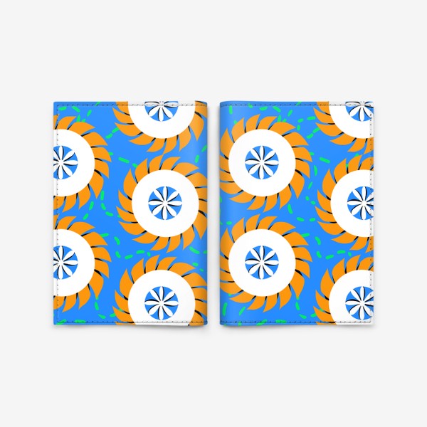 Обложка для паспорта «Узор цветы белые оранжевые на голубом фоне лето весна»