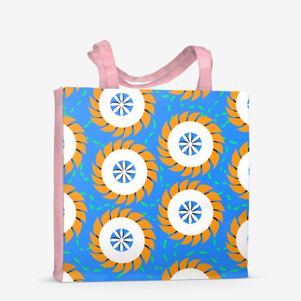 Сумка-шоппер «Узор цветы белые оранжевые на голубом фоне лето весна»