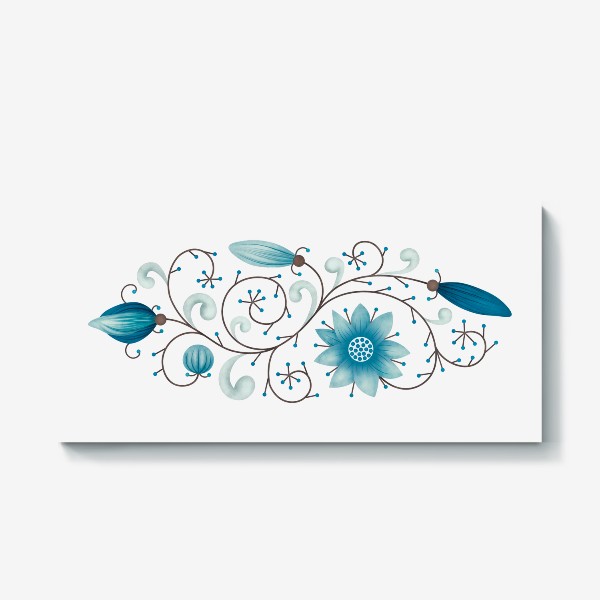 Холст «Стилизованный цветочный мотив. Веточка с голубыми цветами и ягодами»