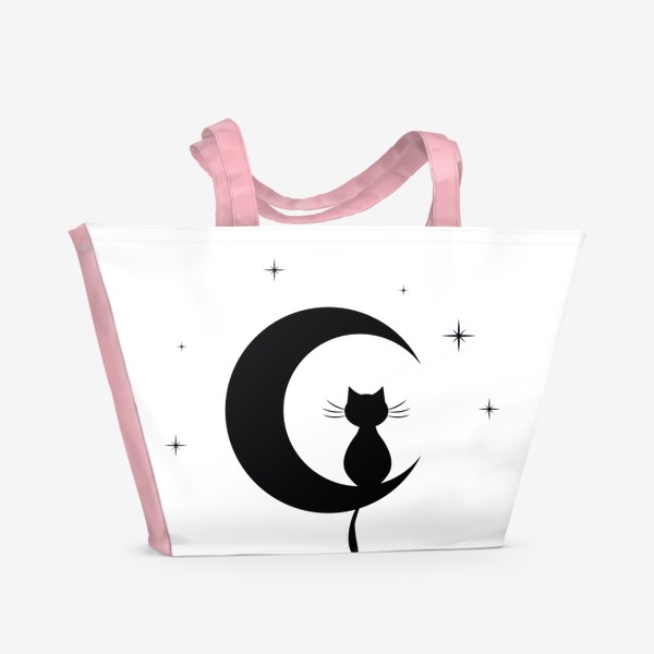 Пляжная сумка «Черный кот на луне»