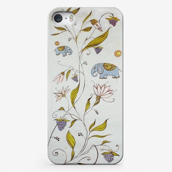 Чехол iPhone «Веселые слоны, рисунок со слониками и забавными цветочками»