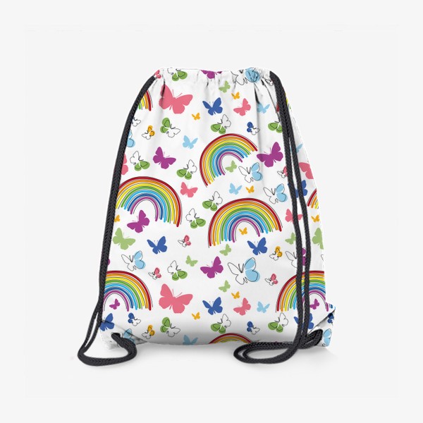 Рюкзак «Бабочки и радуга.Бесшовный летний паттерн с разноцветными бабочками.»