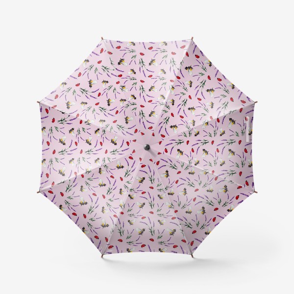 Зонт «Пчелы и божьи коровки в лаванде. Лето на розовом»
