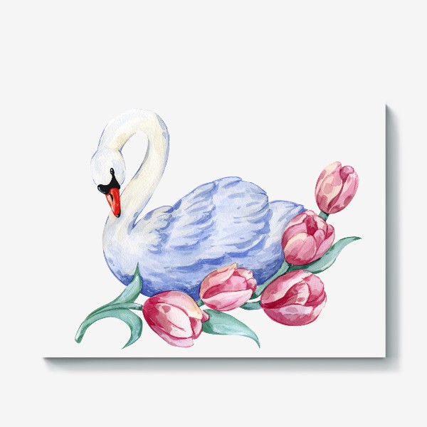 Холст «Лебедь  и тюльпаны»