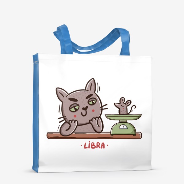 Сумка-шоппер &laquo;Дерзкий кот и мышка на весах. Подарок для Весов. Libra&raquo;