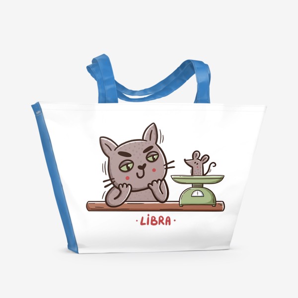 Пляжная сумка «Дерзкий кот и мышка на весах. Подарок для Весов. Libra»