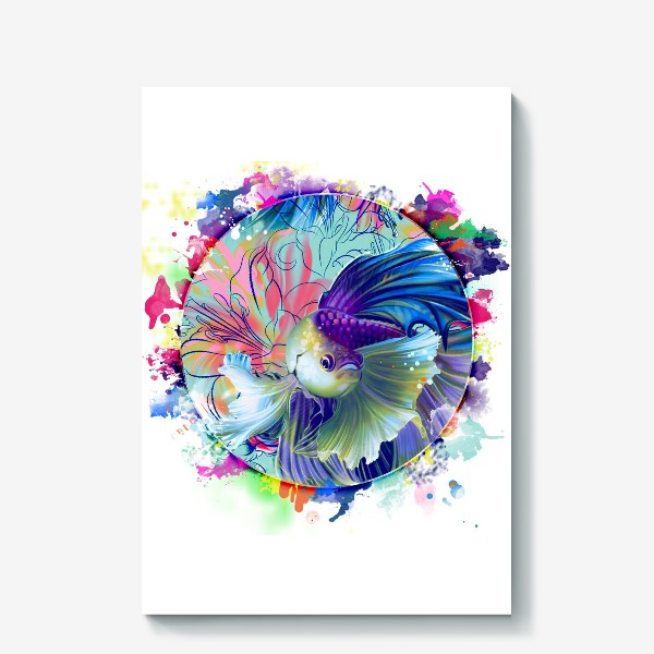 Холст «Акварельная рыбка с цветами»