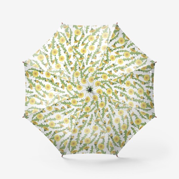 Зонт «Листья и цветы одуванчиков на белом фоне (из серии паттернов с одуванчиками)»