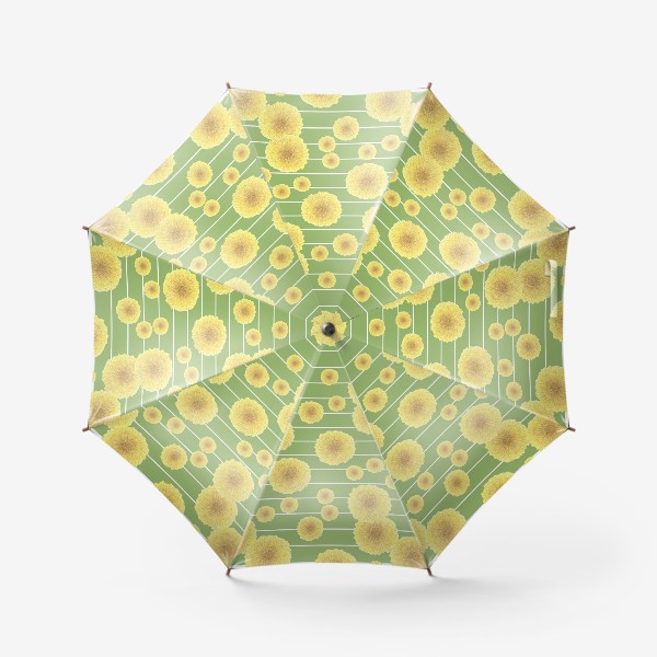 Зонт «Одуванчики на зеленом фоне с белыми полосками (из серии паттернов с одуванчиками)»