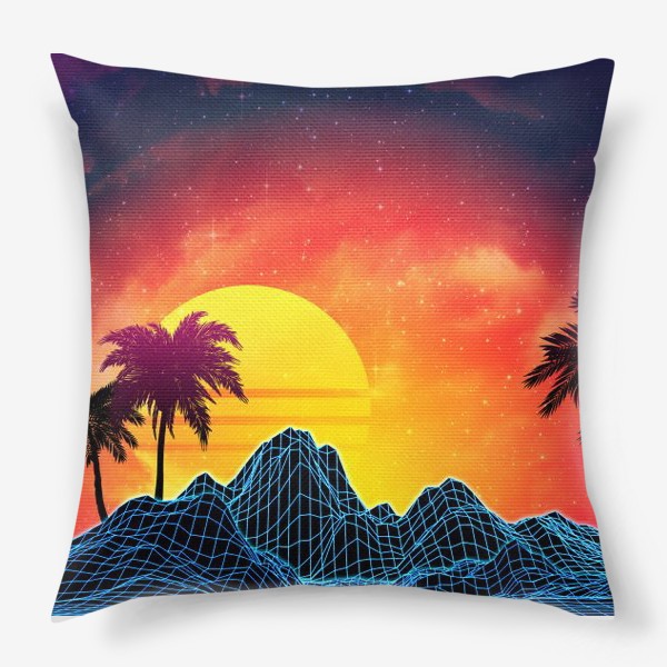 Подушка «Синтвейв пляж и пальмы»