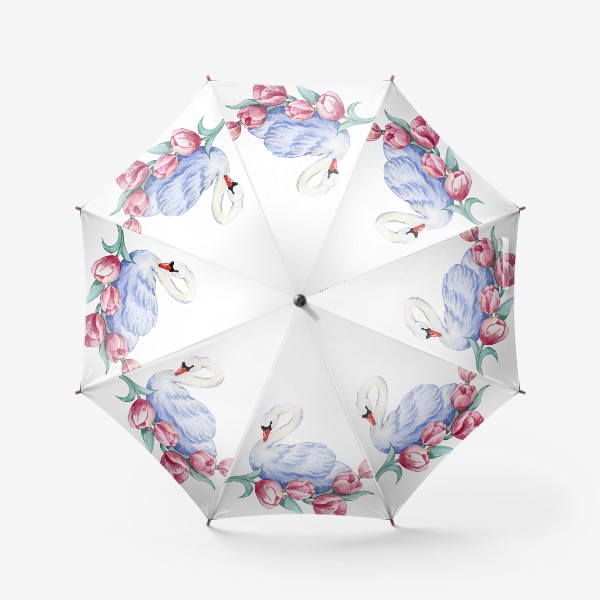 Зонт «Лебедь  и тюльпаны»