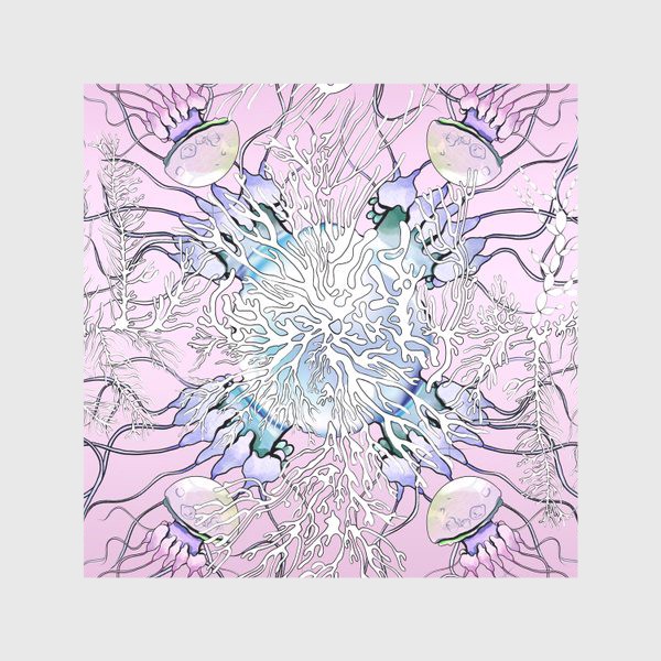 Скатерть «Акварельные разноцветные медузы с белыми водорослями»