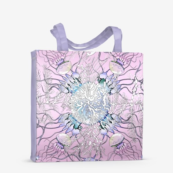 Сумка-шоппер «Акварельные разноцветные медузы с белыми водорослями»