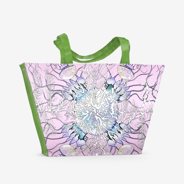 Пляжная сумка «Акварельные разноцветные медузы с белыми водорослями»