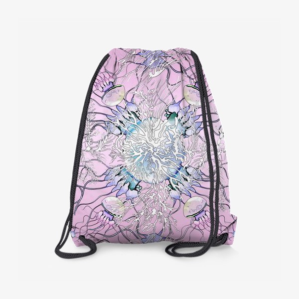 Рюкзак «Акварельные разноцветные медузы с белыми водорослями»