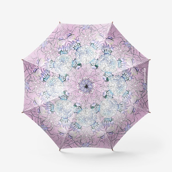 Зонт «Акварельные разноцветные медузы с белыми водорослями»