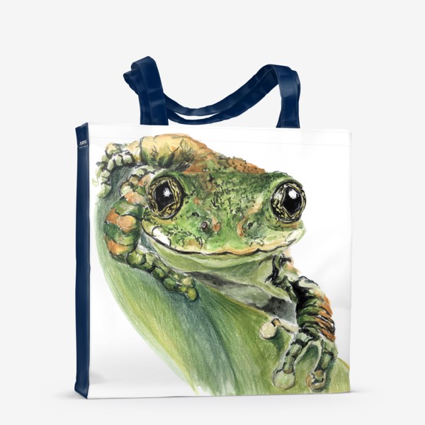 Сумка-шоппер «Зеленая лягушка на листе улыбается»