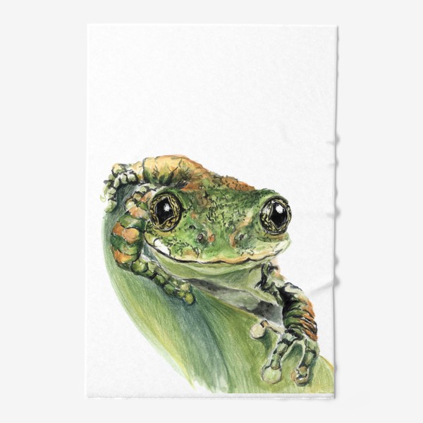 Полотенце «Зеленая лягушка на листе улыбается»