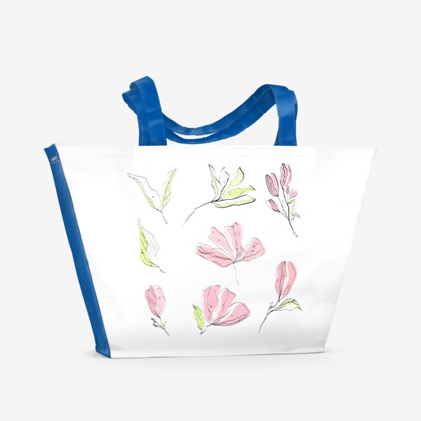 Пляжная сумка «Розовые цветы, магнолии»