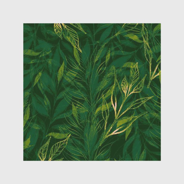 Скатерть «Роскошный паттерн с листьями и золотыми веточками»