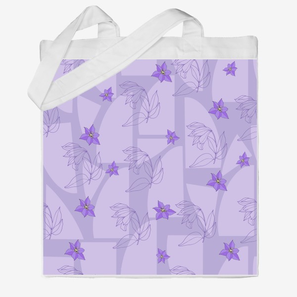 Сумка хб «Фиолетовые цветы на сером фоне»