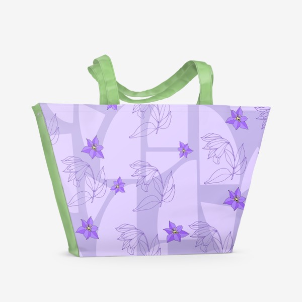 Пляжная сумка «Фиолетовые цветы на сером фоне»