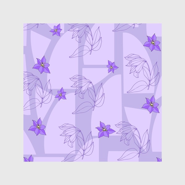 Шторы «Фиолетовые цветы на сером фоне»