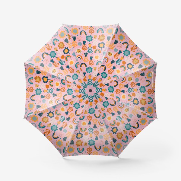 Зонт &laquo;Цветочки и радуги на розовом фоне&raquo;