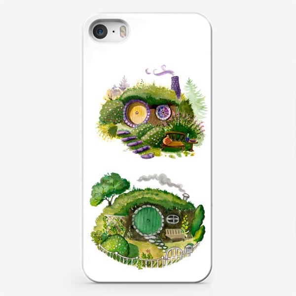 Чехол iPhone «Акварельные домики Хоббита (Шир, Хоббитания, Хоббит, Hobbit)»