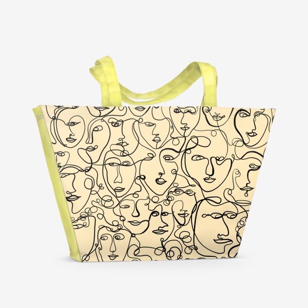 Пляжная сумка «Узор человеческие лица маски кофейный бежевый фон»