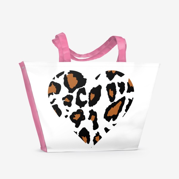 Пляжная сумка «форма сердце с леопардовой шкуры текстурой, heart shape with leopard skin texture»
