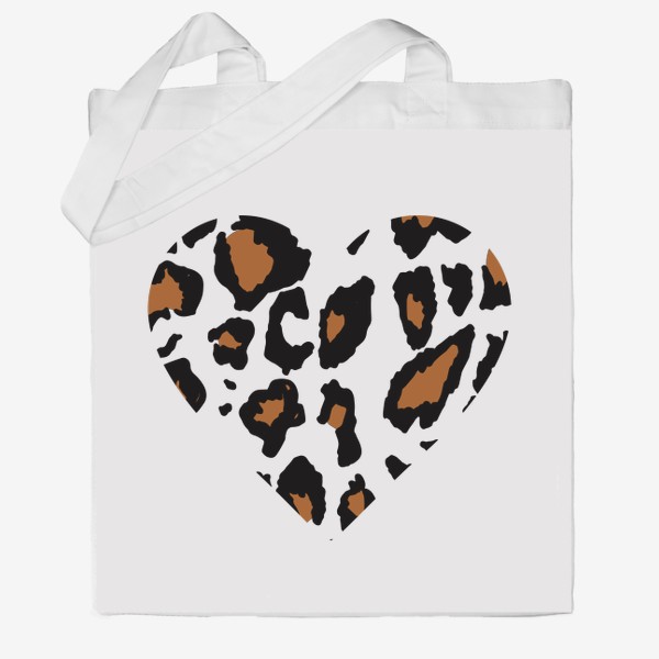 Сумка хб «форма сердце с леопардовой шкуры текстурой, heart shape with leopard skin texture»
