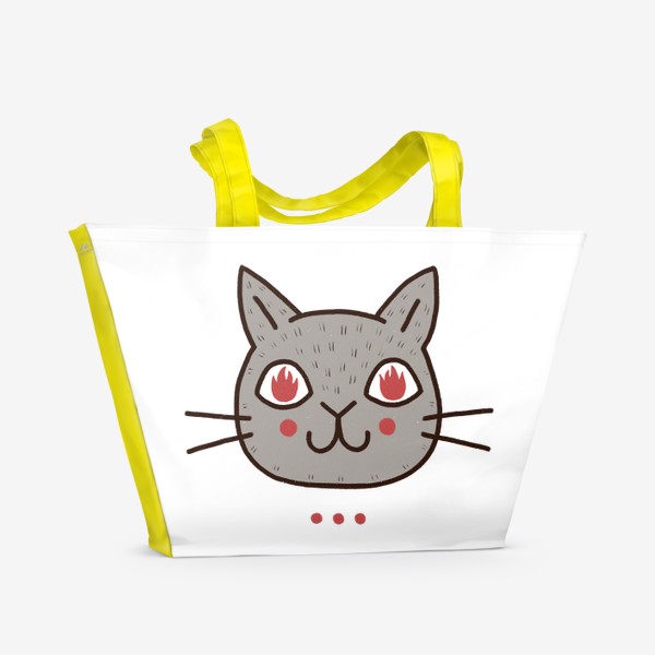 Пляжная сумка «Милый серый кот с огнём в глазах»