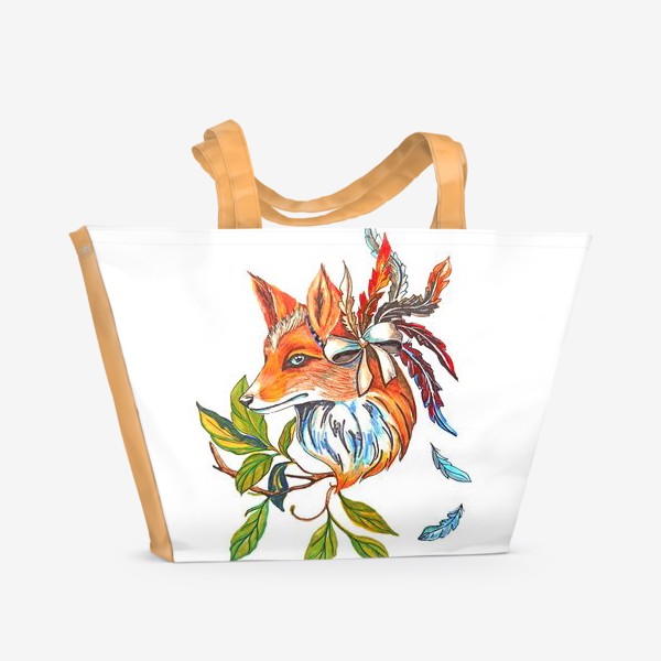 Пляжная сумка «лиса рыжая стильный принт растения »