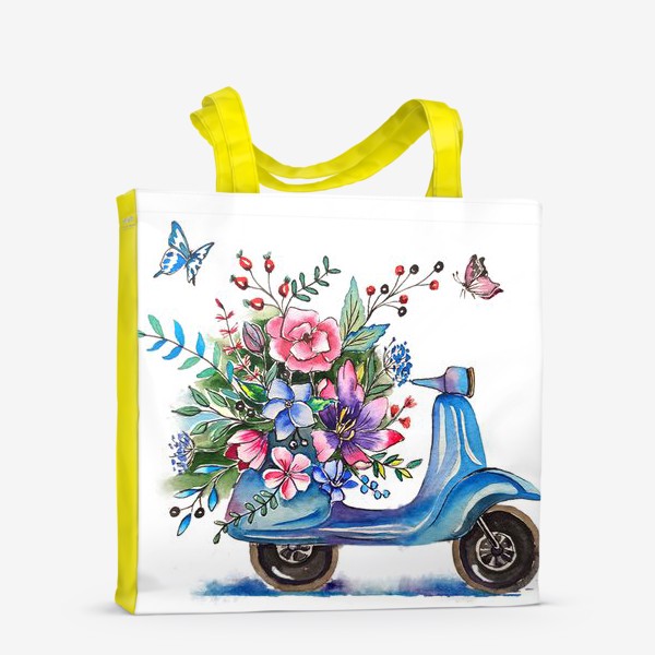Сумка-шоппер «мопед цветы стильный принт»