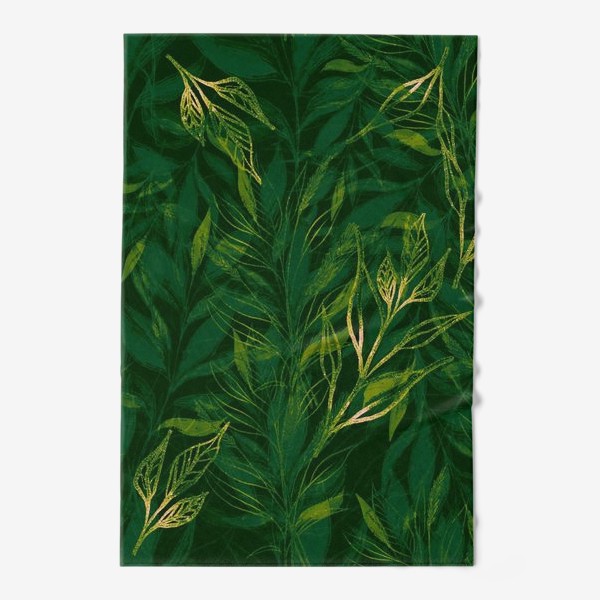Полотенце «Роскошный паттерн с листьями и золотыми веточками»