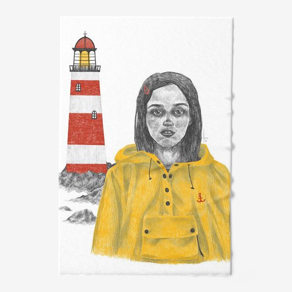 Полотенце «Девочка в желтом дождевике на фоне маяка»