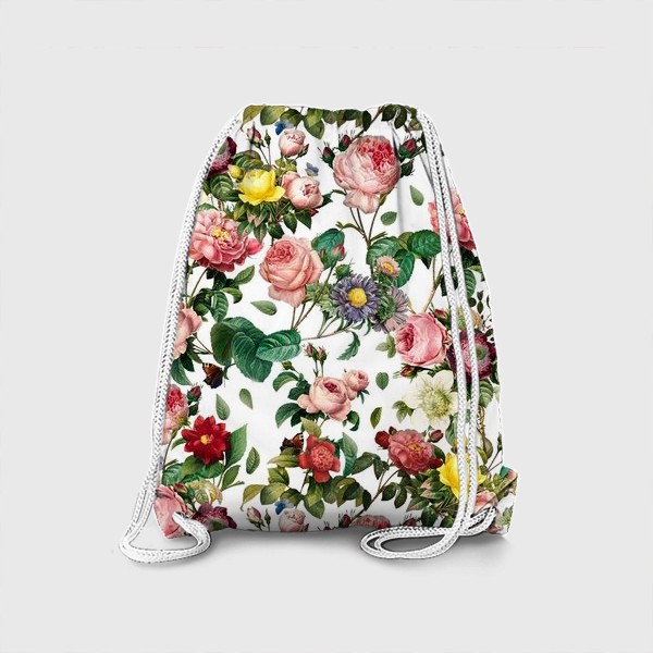 Рюкзак «Узор из разноцветных цветов на белом»