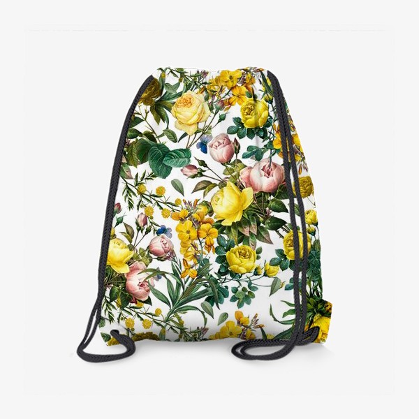 Рюкзак «Узор из жёлтых и розовых роз на белом»