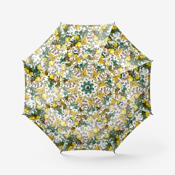 Зонт «Узор из жёлтых и розовых роз на белом»