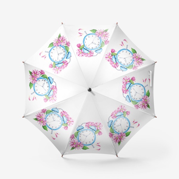Зонт «Часы в хризантемах. Акварель»