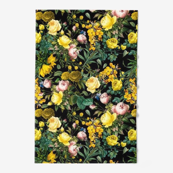 Полотенце «Узор из жёлтых и розовых роз »