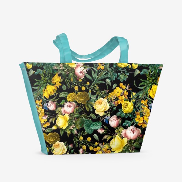 Пляжная сумка «Узор из жёлтых и розовых роз »