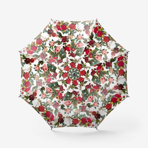 Зонт «Паттерн из красных и розовых роз на белом»