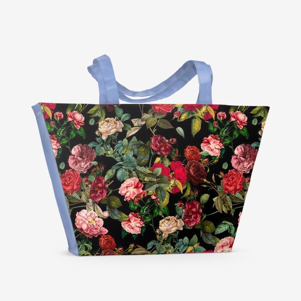 Пляжная сумка «Паттерн из красных и розовых роз»