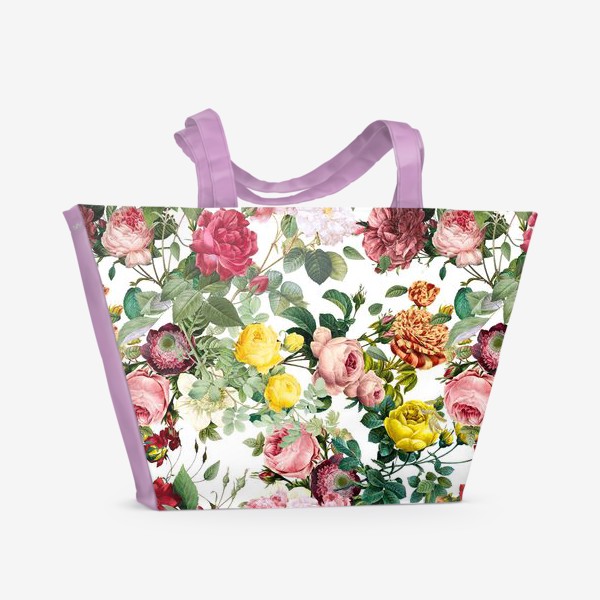 Пляжная сумка «Паттерн цветочная фантазия на белом»